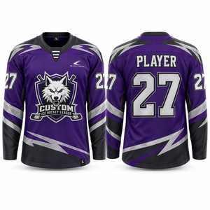 Camiseta de Hockey sobre Hielo Personalizada BLACKTHORN 2026 para Hombre, Color Morado, Sublimada, Cuello en V, Manga Larga, Malla Transpirable - Product Image 2