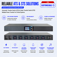 Commutateur de transfert statique (STS) ATS à double alimentation, commutation en 5 ms, IEC C13, IEC C19, verrouillage, 8 prises, alarme SMTP, MQTT, réseau intelligent pour campus