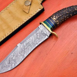 Cuchillo Bowie de Acero Damasco D2 Hecho a Mano con Mango de Hueso de Camello, Funda de Cuero Fino, Cuchillo Industrial para Bricolaje, Camping y Actividades al Aire Libre, OEM - Product Image 5