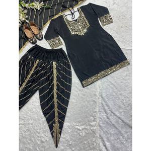 Ensemble de vêtements de soirée pour femmes Top élégant Dhoti Salwar Dupatta - Product Image 1