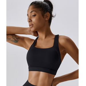 Soutien-gorge de sport noir personnalisé avec logo, dos croisé, respirant, extensible et à maintien élevé pour femme, idéal pour la gym et le fitness - Product Image 1