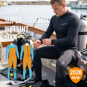 Combinaison de plongée thermique Aropec Custom 3mm Super-Stretch L/S pour homme avec polaire, épaules antidérapantes, col ajustable, OEM/ODM - Product Image 2