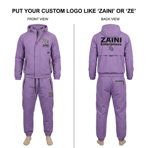 Men Windbreaker Suit 110 GSM Premium Polyester Taslon Lilac Contrast Panel Custom Embroidery Print Heat Transfer Logo OEM - Product Image 1