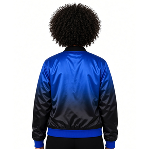 Zeta Phi Beta Black Faded <b>Bomber</b> <b>Jacket</b> <b>Women</b> Royal Blue Ombre Satin Chenille Greek Letters Embroidered Crest No Back Logo - Product Image 4