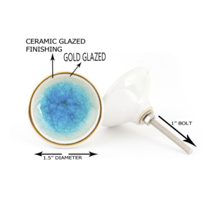 Boutons de meuble ronds contemporains en verre pour poignées de cuisine, couleur bleue, design durable - Product Image 1