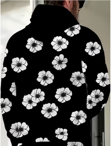 Ensemble de survêtement pour homme à imprimé floral, à capuche, longueur intégrale, décontracté, respirant, en polyester, pour l'automne, coupe classique avec poches latérales - Product Image 3