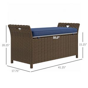 Panca Contenitore da Esterno in Vimini Blu Scuro con Cuscino, Soluzione per Seduta e Stoccaggio all'Aperto - Product Image 3