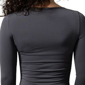 Camiseta Deportiva de Manga Larga para Mujer, Color Gris Carbón, Compresión, Transpirable, Elástica, para Entrenamiento Físico, Ropa Deportiva Activa, Performa - Product Image 4