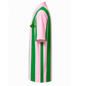 Maillot de football personnalisé Alpha Kapa Alpha, manches courtes, logo sur le devant, chemise en polyester rayée verte et rose pour femme - Product Image 4