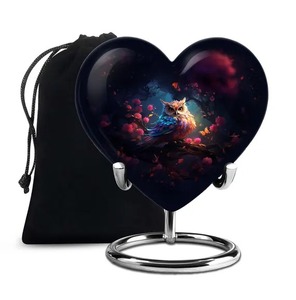 Urne funéraire en forme de cœur avec motif hibou, noire, décorative, pour cendres d'adultes, avec support et sac en velours offert - Product Image 1
