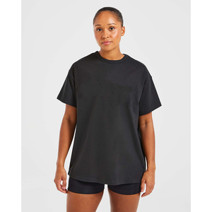 Nuevo Conjunto de 2 Piezas para Mujer, Cuello Redondo, Manga Corta, Corte Holgado, 100% Algodón, Color Sólido, Secado Rápido, Verano, Casual, Negro - Product Image 1