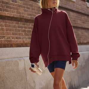 Sudadera Oversize Relajada de Invierno con Cuello Alto y Logotipo Personalizado para Mujer, de Peso Medio, Poliéster/Algodón, Servicio OEM Personalizable - Product Image 5