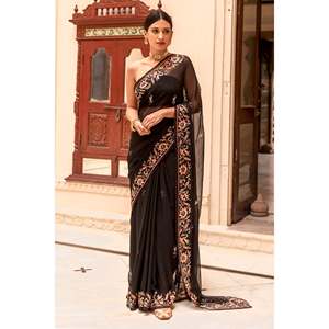 Sari de organza de silueta recta con bordados y lentejuelas para fiestas - Product Image 2