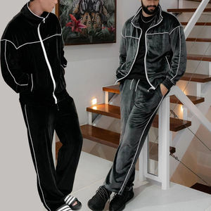 Velour Hooded Casual Solid Men <b>Tracksuit</b> Winter Wear High Quality 100% Cotton Streetwear Breathable Windproof - Product Image 2