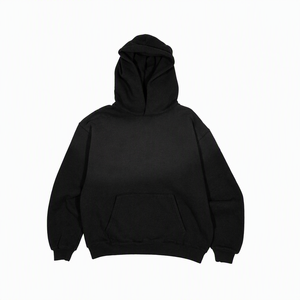 เสื้อฮู้ดดี้โอเวอร์ไซส์ผู้ชาย สีน้ำเงินล้วน มีกระเป๋า ทรงลำลอง แขนยาว ผ้าถัก ทรงปกติ ผ้าฝ้าย 100% เฟรนช์เทอร์รี่ - Product Image 3