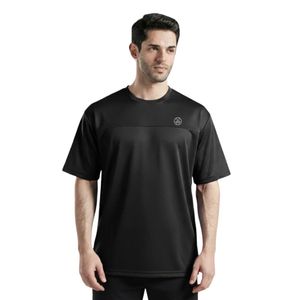 เสื้อยืดโอเวอร์ไซส์สีดำสำหรับผู้ชาย ไซส์ 26 ผ้าฝ้ายพรีเมียม ระบายอากาศได้ดี นุ่ม สวมใส่สบาย ทรงหลวม เหมาะสำหรับออกกำลังกาย ฟิตเนส ลำลอง สตรีทแวร์ รับผลิตแบบ OEM ODM - Product Image 2