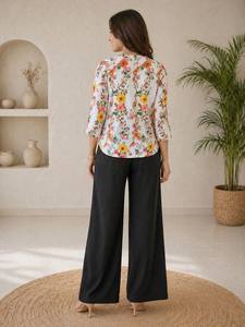 Ensemble coordonné pour femme – Tenue en rayonne à imprimé numérique avec pantalon palazzo - Product Image 4