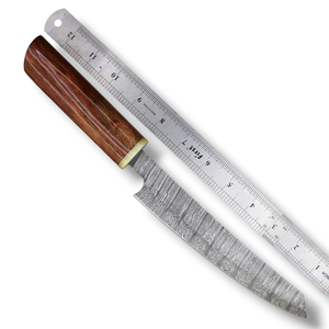 Cuchillo de chef de acero de Damasco forjado a mano, hoja de 8 pulgadas, espiga oculta, con funda de cuero, mango de resina, estilo japonés, cuchillo profesional. - Product Image 5