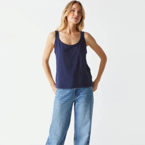 <b>Women's</b> <b>Navy</b> Blue Scoop Neck Tank <b>Top</b> Casual Sleeveless Cotton <b>Top</b> Regular Length Solid Color Knitted Fabric - Product Image 2