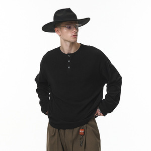<b>Men's</b> Oversized Gray <b>Henley</b> Long Sleeve Pullover Knitted Cotton Casual Button Up <b>Top</b> Autumn Streetwear Solid Color Regular Fit - Product Image 5