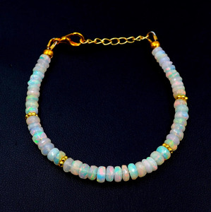 Natural Ethiopian Opal <b>Beads</b> <b>Bracelet</b>, Multi Fire Roundel, Natural Gemstone Jewelry - Product Image 1