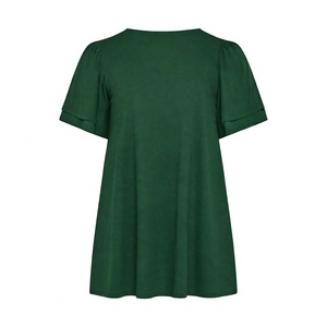 Camiseta Verde de Manga Corta para Mujer, Cuello Redondo, Color Sólido, Corte Holgado, Talla Grande, Camiseta Básica de Verano para Uso Diario - Product Image 2