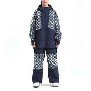 Women's Ski Suit Set Hooded Waterproof Snow Wear Blue <b>Checkered</b> Pattern Polyester One Piece Winter Outdoor Sport Gear Ski Suits - Product Image 1
