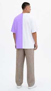 Camiseta de Hombre Oversize de Color Liso con Bloques de Color, de Punto Grueso, Blanca, de Manga Corta, Cuello Redondo, Estilo Urbano - Product Image 3