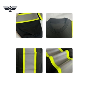 Camisa de Trabajo de Alta Visibilidad para Hombre, Negra, Manga Larga, Reflectante, Antibacteriana, con Serigrafía, Material de Algodón - Product Image 6