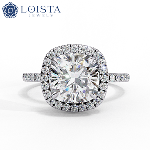 LOISTA <b>Cushion</b> Cut Diamond Engagement <b>Ring</b> White Gold Natural D Color GIA Certified Women's Classic Style - Product Image 1