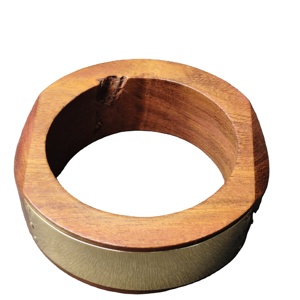 Luxury Round <b>Wooden</b> <b>Bangle</b> with Wide Brass Metal Band Inlay Artisan Handcrafted Geometric Wood Bracelet for Men and Women - Product Image 1