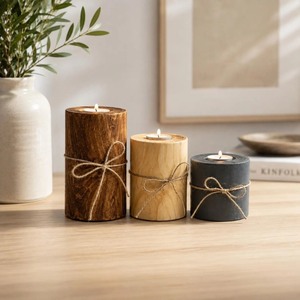 Ensemble de porte-bougies cylindriques en bois luxueux, fait main, respectueux de l'environnement, décoration d'intérieur - Product Image 4
