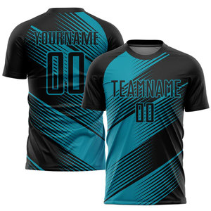 ชุดเสื้อฟุตบอลแบบซับลิเมชั่นสั่งทำพิเศษ สีดำ-เขียวอมฟ้า สำหรับผู้ชาย หมายเลขทีม 00 ระบายเหงื่อได้ดี แขนสั้น เหมาะกับทุกฤดูกาล - Product Image 6