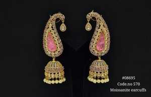 08695Moissanite Cuffs <b>Earrings</b> Gold Plated <b>Red</b> Green Pearl Drop Dangle <b>Earrings</b> for Women Party Wedding Wear - Product Image 5