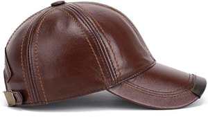 Casquette de baseball en cuir véritable unisexe, chapeau d'hiver marron chaud pour l'extérieur, ajustable, doux et décontracté - Product Image 3
