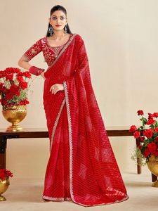 Sari en chiffon BANDHNI avec broderie, dentelle et blouse écologique - Product Image 2