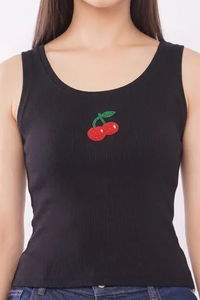 New Season White Cotton Ribbed <b>Crop</b> <b>Top</b> Tank <b>Top</b> Handcrafted Beaded Embroidery <b>Rainbow</b> Fish Patch For Women Casual Fashion - Product Image 2