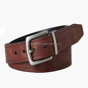 2023 dernière ceinture en cuir décontractée à la mode pour hommes en cuir de qualité supérieure à finition marron et boucle réversible plaquée argent - Product Image 4