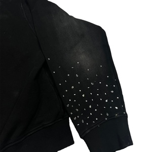 Mode personnalisé de haute qualité 100% coton gemmes strass graphique fermeture éclair soleil lavage soleil délavé surdimensionné fermeture éclair sweats à capuche pour hommes - Product Image 6