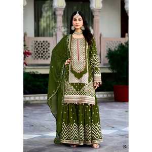 Ensemble haut-bas et dupatta magnifique pour femmes, vêtements de soirée de créateur - Product Image 2