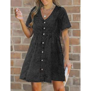 2025 <b>Women's</b> Sexy Midi Denim Dress Simple Bodycon Swing Western Short <b>Jean</b> Button Down Light Washed Skinny Fit - Product Image 3