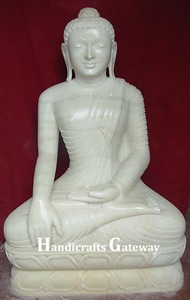 Statue de Bouddha en marbre blanc décorative, design artisanal excellent, belle position assise, pour la prière. - Product Image 6