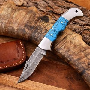 Couteau de poche pliant EDC ultra-affûté en acier Damas fait main de qualité industrielle, pointe clip, manche en bois, OEM ODM - Product Image 1