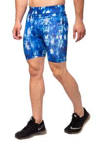 Shorts de sport pour homme, imprimé géométrique noir, séchage rapide, taille élastique, longueur mi-cuisse, design à empiècements en spandex et polyester - Product Image 3