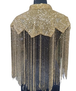 Quyến rũ handmade Vàng Sequins đính cườm ponchos áo choàng phụ nữ Kích thước miễn phí thanh lịch năm mới phong cách thêu mùa đông OEM - Product Image 3