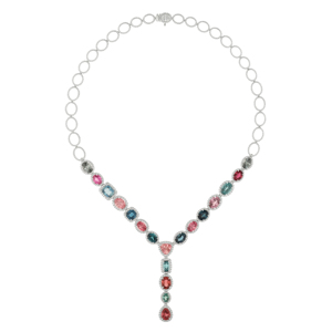 Luxury Women's 18K <b>Solid</b> <b>Gold</b> <b>Pendant</b> Necklace With Multicolor Gemstones Bezel Set Oval Link Chain Wedding Jewelry - Product Image 1