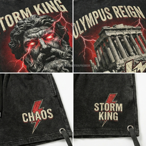 Ensemble de t-shirts pour hommes Storm King Olympus Reign, col rond, coton tricoté, streetwear, été, imprimé noir - Product Image 4