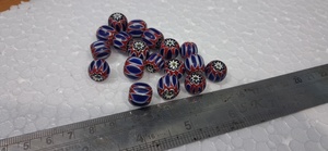 Premium Blue Chevron Glass <b>Beads</b> Handcrafted Oval Millefiori Trade <b>Beads</b> Bulk Pack for Jewelry Making - Product Image 1