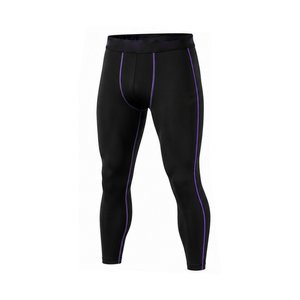 Conjunto Deportivo de Compresión Negro para Hombre con Ribete Morado, Transpirable, de Secado Rápido, Cintura Elástica, Ajuste Ceñido, para Todas las Temporadas - Product Image 3