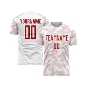 Maillot de football blanc personnalisé à col ras du cou et manches courtes, imprimé par transfert thermique, écologique, imperméable, 100 % polyester, anti-humidité - Product Image 1